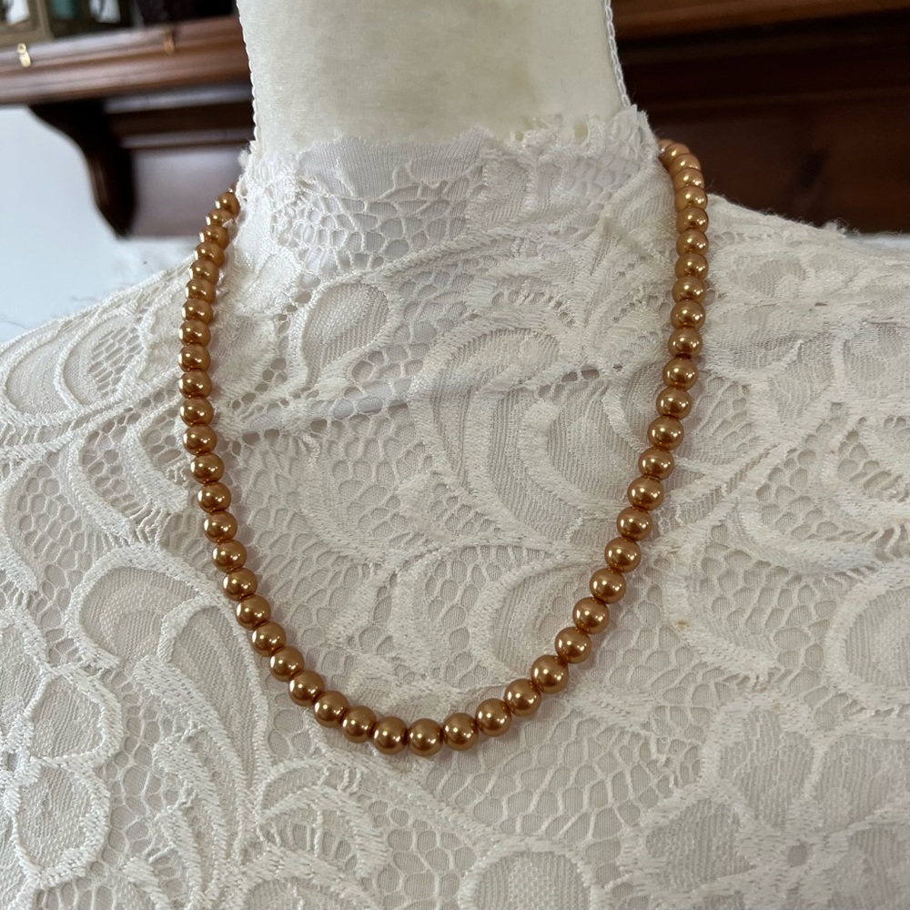 Vintage Gold Beaded Glass Pearls Necklace